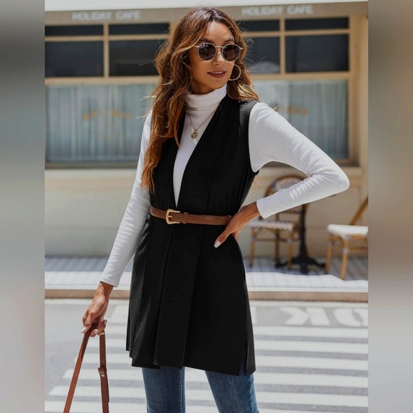 Saks 5th Avenue | Asymmetrical Draped Vest Duster | Black | Size XL - Picture 3 of 15